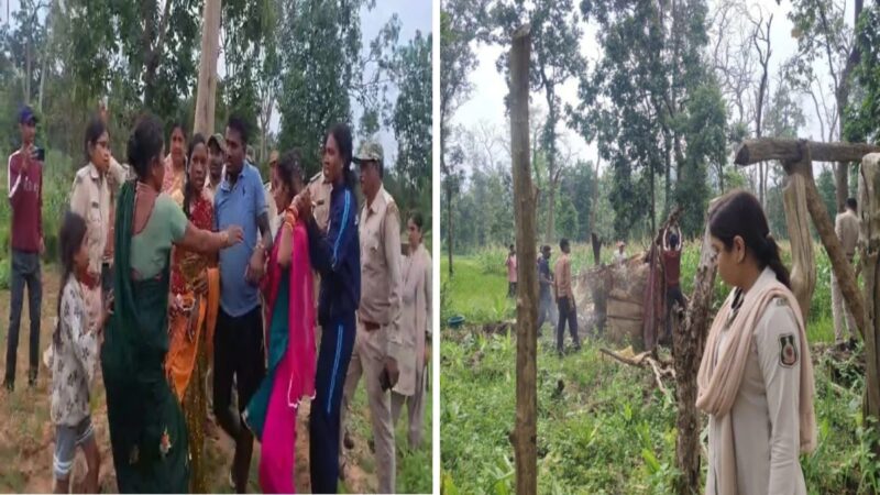 वन विभाग की टीम से ग्रामीणों की झूमाझटकी